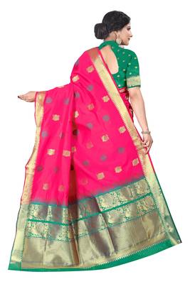 Pink woven silk blend saree with blouse 2