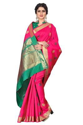 Pink woven silk blend saree with blouse 4