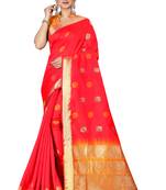 Pink woven silk blend saree with blouse