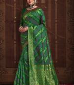 Green woven silk Bandhani saree with blouse
