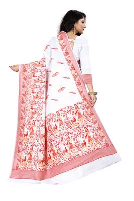 White woven silk blend saree with blouse 3