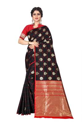Black woven silk blend saree with blouse 1