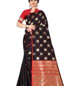 Black woven silk blend saree with blouse