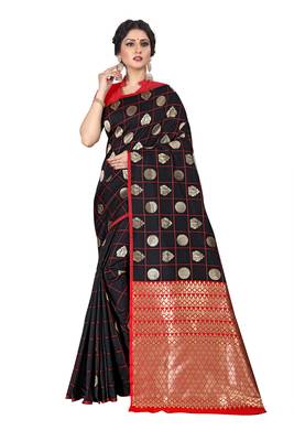 Black woven silk blend saree with blouse 2