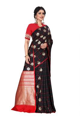 Black woven silk blend saree with blouse 3