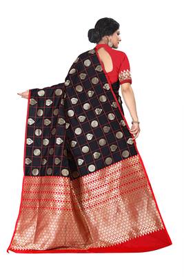 Black woven silk blend saree with blouse 4
