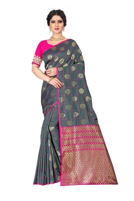 Grey woven silk blend saree with blouse 2