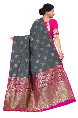 Grey woven silk blend saree with blouse 3