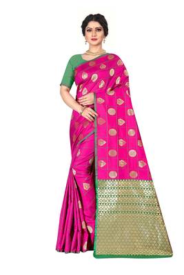 Pink woven silk blend saree with blouse 1