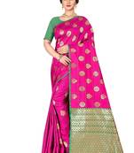 Pink woven silk blend saree with blouse