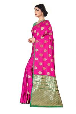 Pink woven silk blend saree with blouse 2