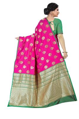 Pink woven silk blend saree with blouse 3