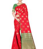 Red woven silk blend saree with blouse