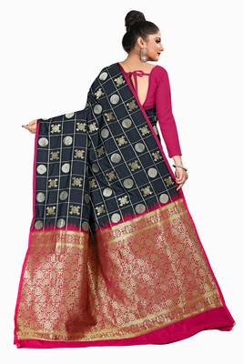 Black woven silk blend saree with blouse 2
