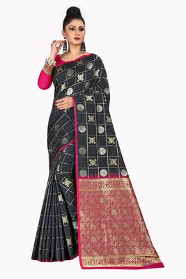 Black woven silk blend saree with blouse 1