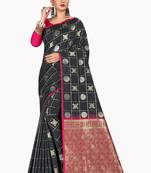 Black woven silk blend saree with blouse