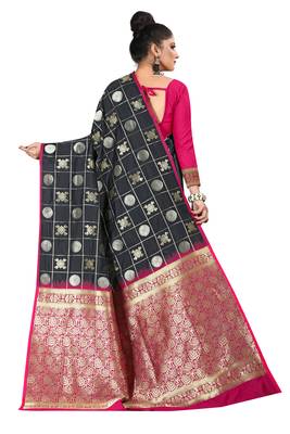 Black woven silk blend saree with blouse 2