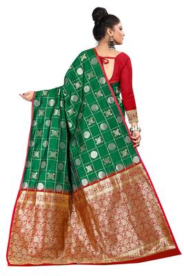 Green woven silk blend saree with blouse 3