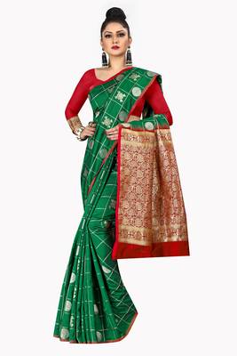 Green woven silk blend saree with blouse 5