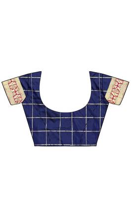 Dark blue woven silk blend saree with blouse 3