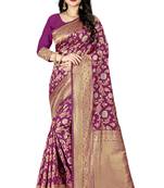 Purple woven silk blend saree with blouse