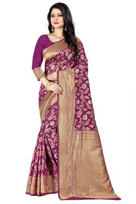 Purple woven silk blend saree with blouse 2