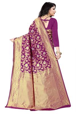 Purple woven silk blend saree with blouse 3
