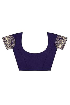 Dark blue woven silk blend saree with blouse 4