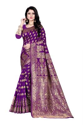 Purple woven silk blend saree with blouse 1