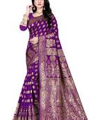 Purple woven silk blend saree with blouse