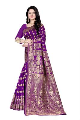 Purple woven silk blend saree with blouse 2