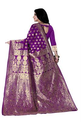 Purple woven silk blend saree with blouse 3