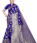 Blue woven silk blend saree with blouse