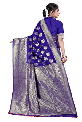 Blue woven silk blend saree with blouse 3