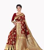 Maroon woven silk blend saree with blouse