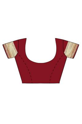 Maroon woven silk blend saree with blouse 5