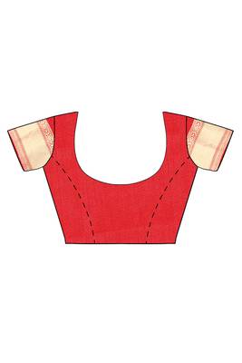 Red woven silk blend saree with blouse 4