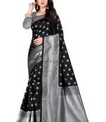 Black woven silk blend saree with blouse