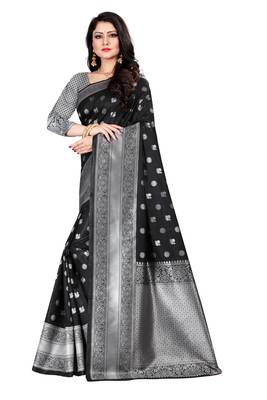 Black woven silk blend saree with blouse 2