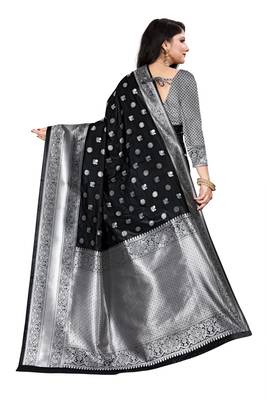 Black woven silk blend saree with blouse 3