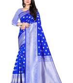 Blue woven silk blend saree with blouse