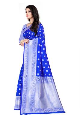 Blue woven silk blend saree with blouse 2