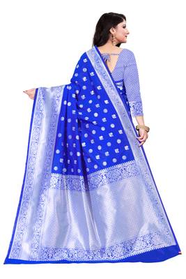 Blue woven silk blend saree with blouse 3