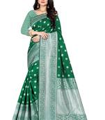 Green woven silk blend saree with blouse