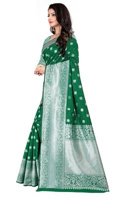 Green woven silk blend saree with blouse 2