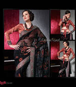 Black and Red embroidered Net saree with blouse