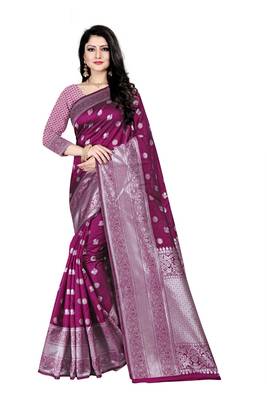 Purple woven silk blend saree with blouse 1