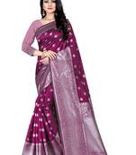 Purple woven silk blend saree with blouse