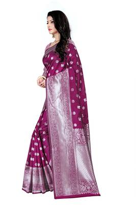 Purple woven silk blend saree with blouse 2