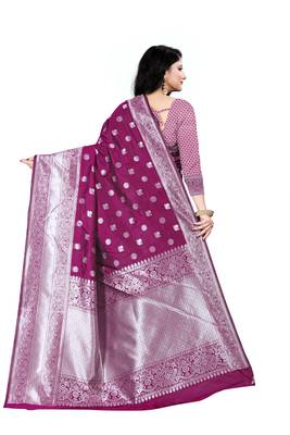 Purple woven silk blend saree with blouse 3